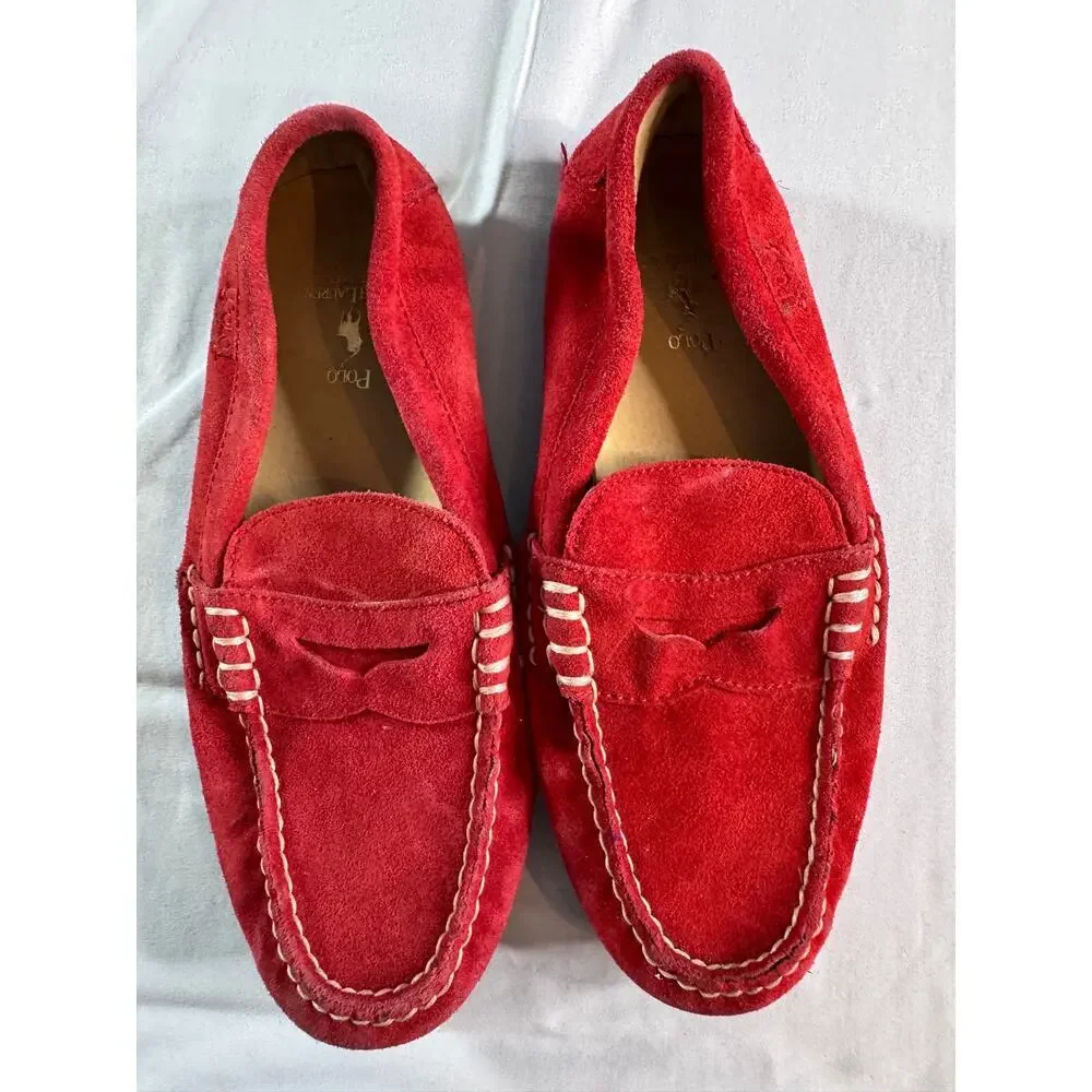 Polo Ralph Lauren Red Suede Driving Loafers Men’s 8D Leather Moccasins